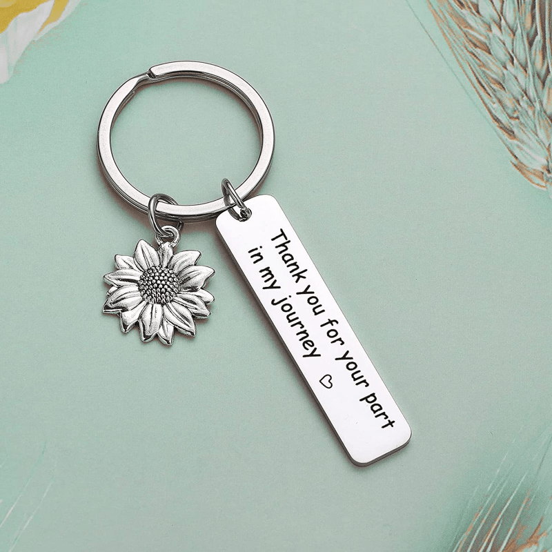 Sunflower Pendant Keychain Stainless Steel Inspirational Key Ring