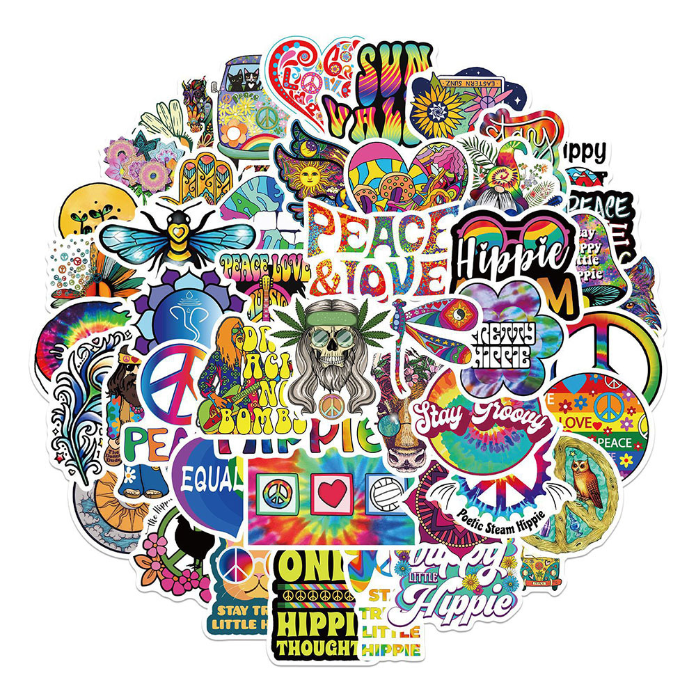 50pcs Hippie Stickers Aesthetic Sticker Packs Hippy Party Decorations Vinyl  Waterproof Stickers For Laptop, Water Bottles, Computer, Phone