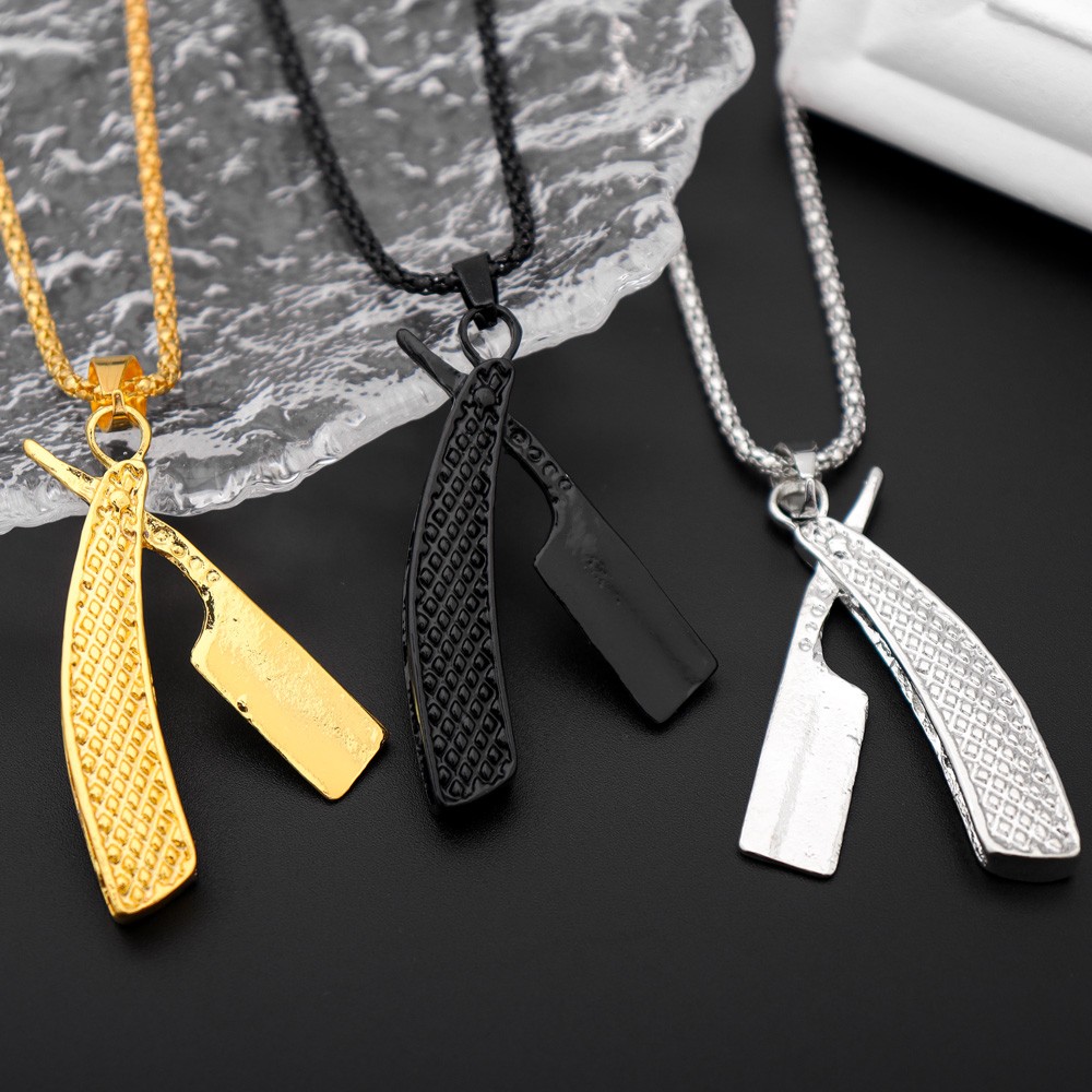 Hip Hop Jewelry Gold Plated Rhinestone Razor Blade Pendant Necklace - Temu