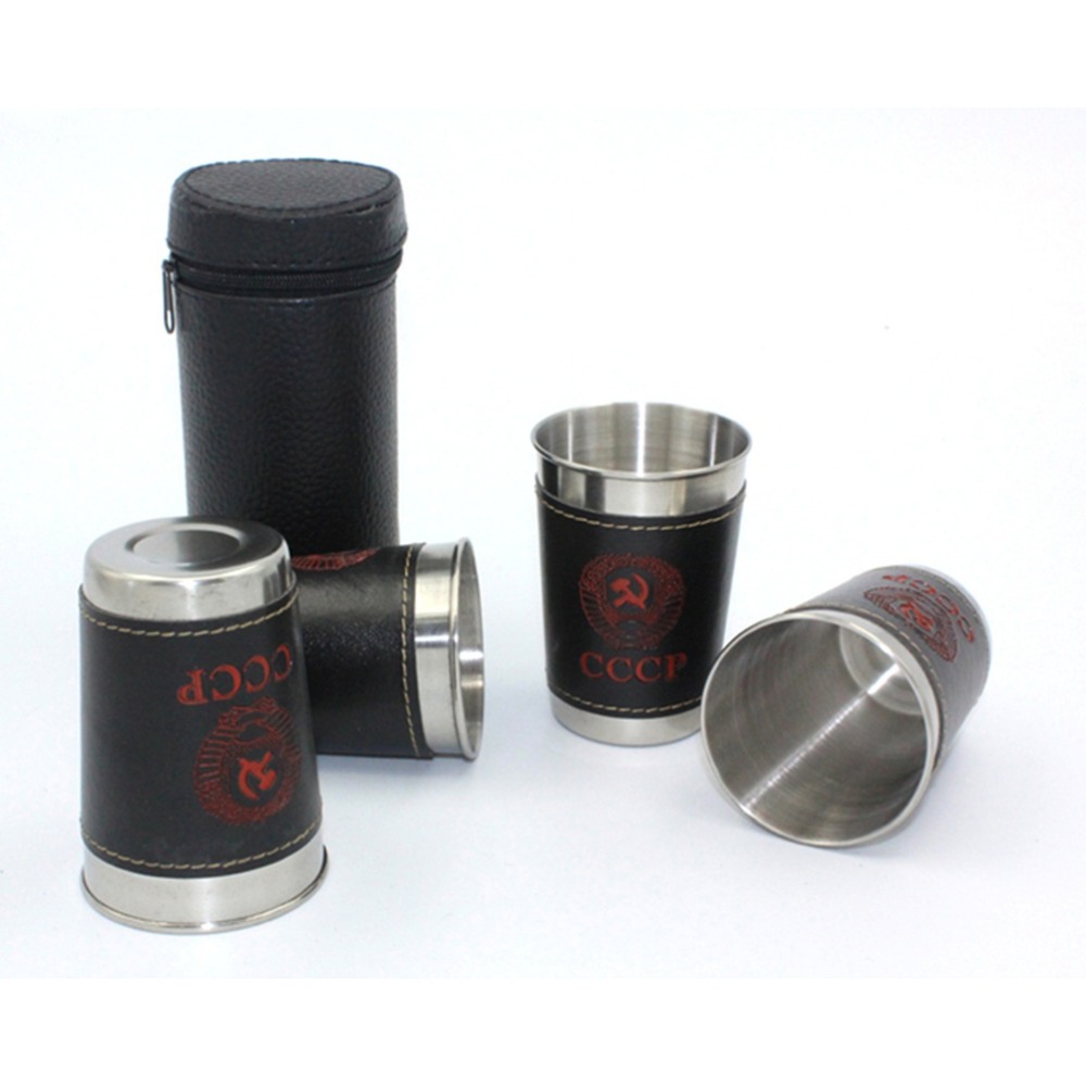 4pcs/set 30ml Stainless Steel Wine Glass Set Travel Portable Wine Cup Vodka  Whisky Drink Cup Mug Home Kitchen Bar Accessories