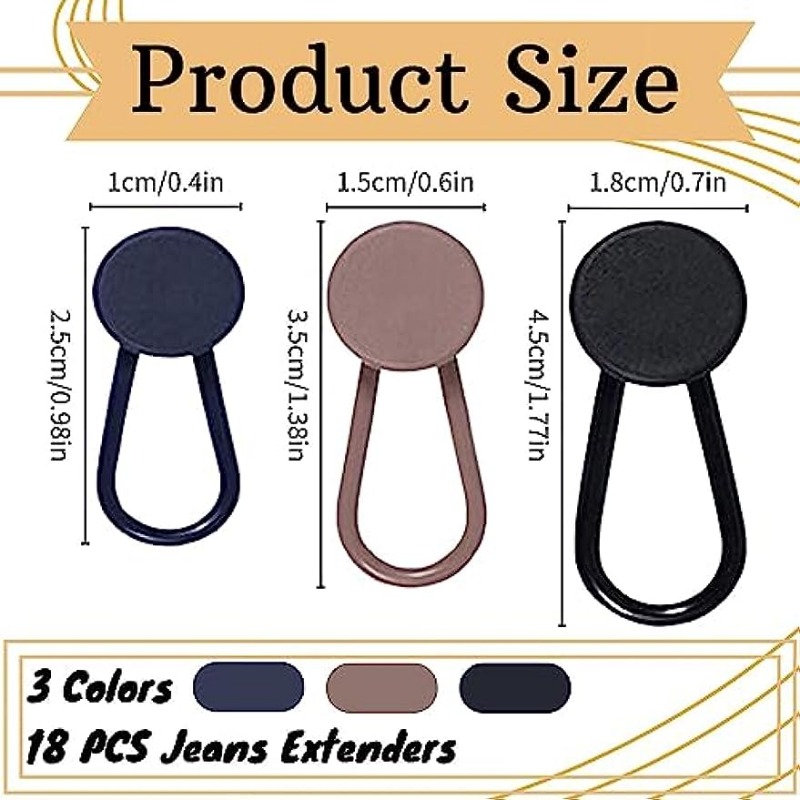 18Pcs Elastic Collar Extenders Buttons Belt Jeans Extension Neck Extender