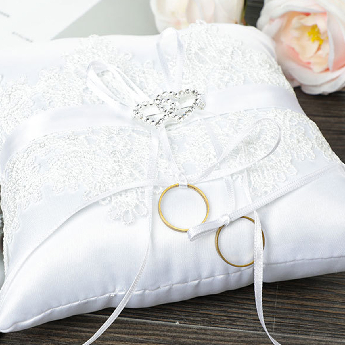 ring bearer pillows wedding props bow double heart ring