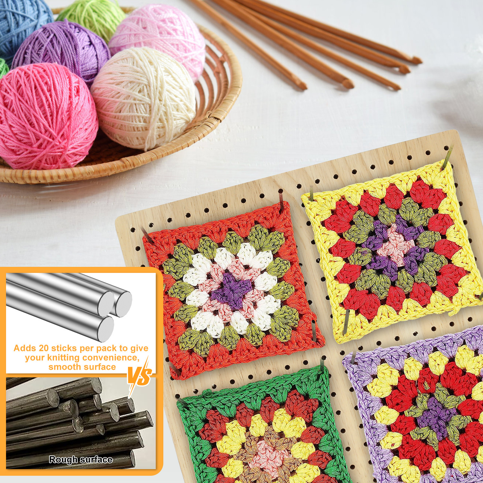  9.25 Inches Crochet Blocking Board, Granny Square