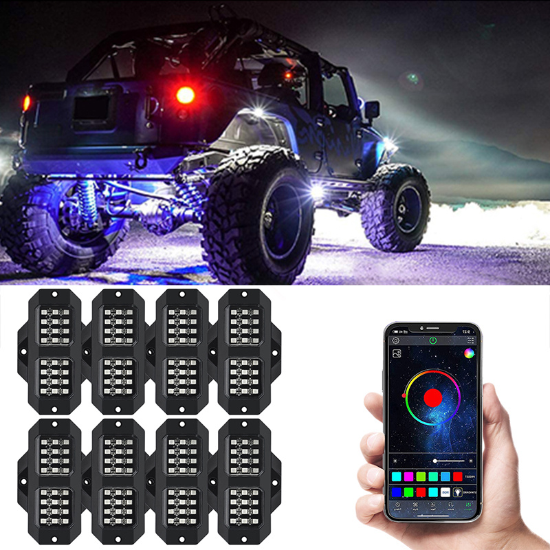 1set 4/6/8 In 1 Rgb Led Rock Lights Bluetooth-kompatible App-steuerung Musik -sync-auto-chassis-licht Undergolw Wasserdichte Neonlichter - Auto - Temu