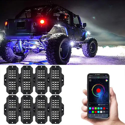 1set 4/6/8 In 1 Rgb Led Rock Lights Bluetooth-kompatible App-steuerung  Musik-sync-auto-chassis-licht Undergolw Wasserdichte Neonlichter - Auto -  Temu