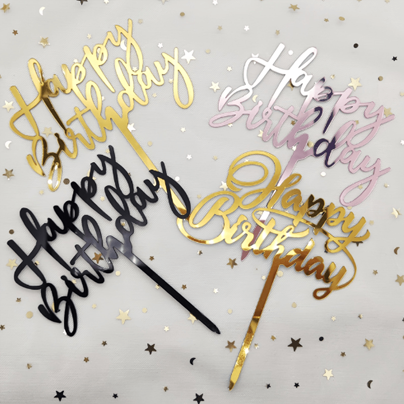 Black Gold Glitter Stars Happy Birthday Cake Toppers set for Cake Decoration  Birthday Wedding Party Supplies Baking Accessories