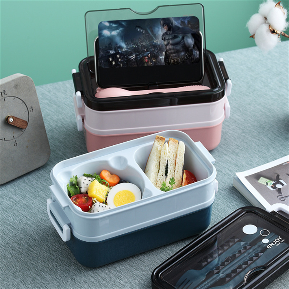Lunch Box With Cutlery Set, Bento Box, 3 Compartments Food