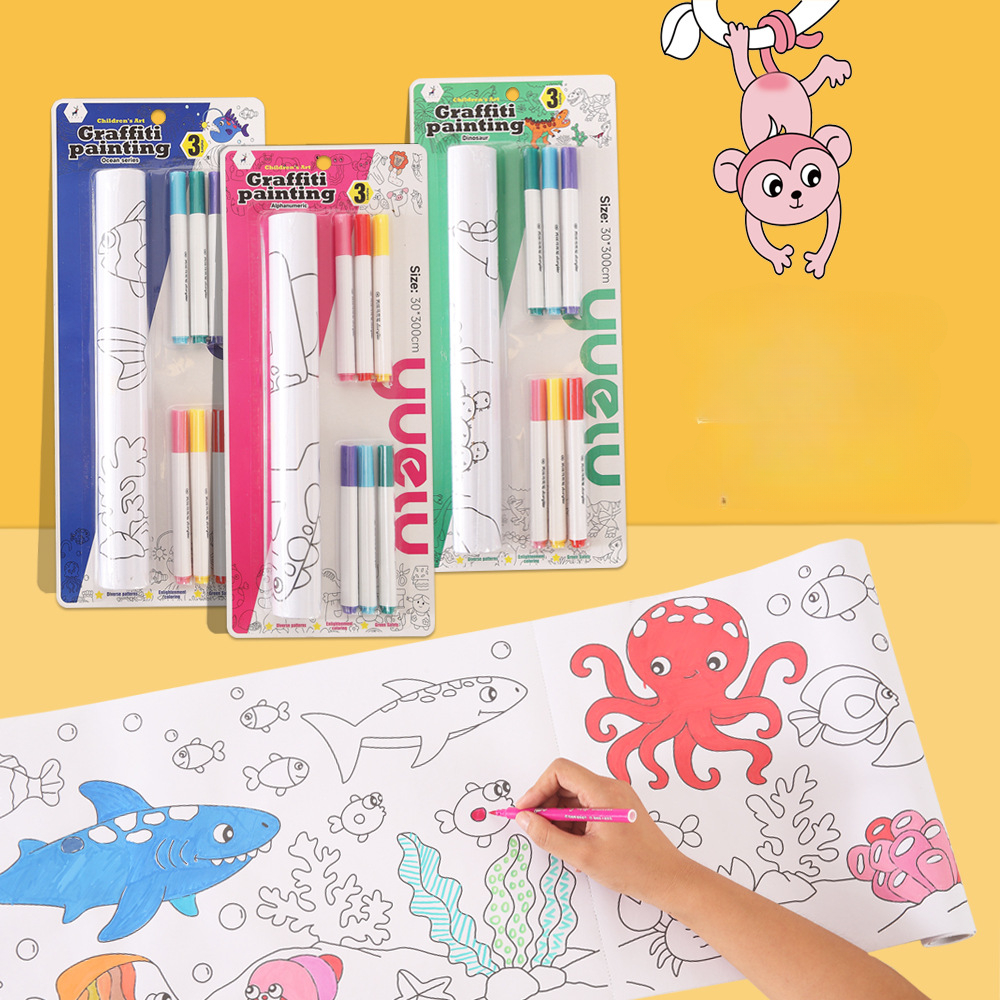 Cartoon Coloring Books Portable 3-in-1 Watercoloring Book Set  Multifunctional Fashion Design Drawing Book Eco