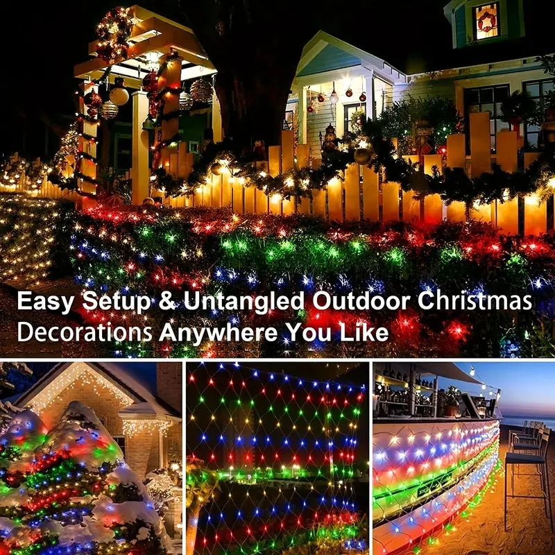 192 Led Blue Christmas Solar Net Lights Christmas Lights - Temu