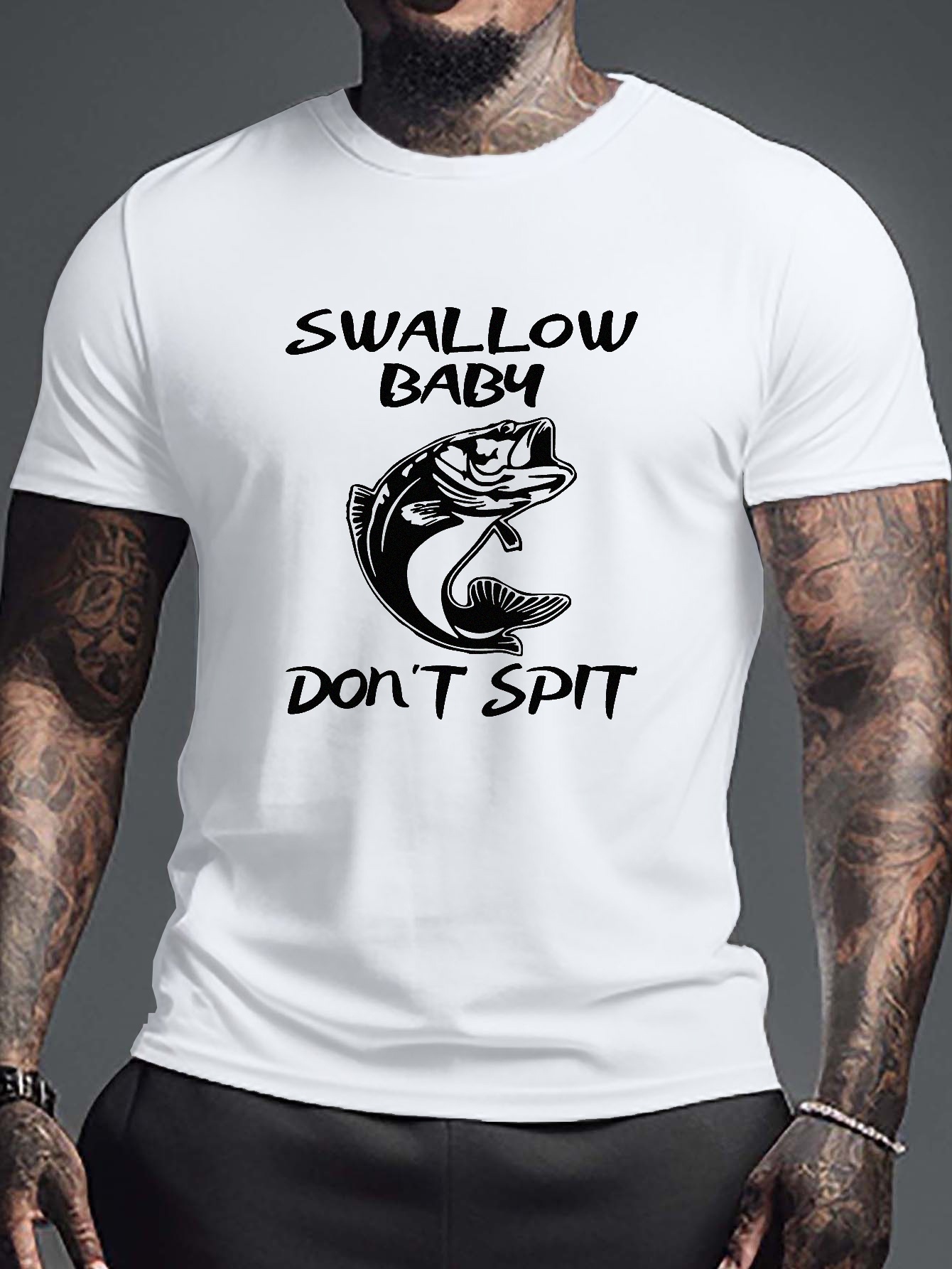 Funny Fishing Shirts for Men Swallow Baby Don't Spit