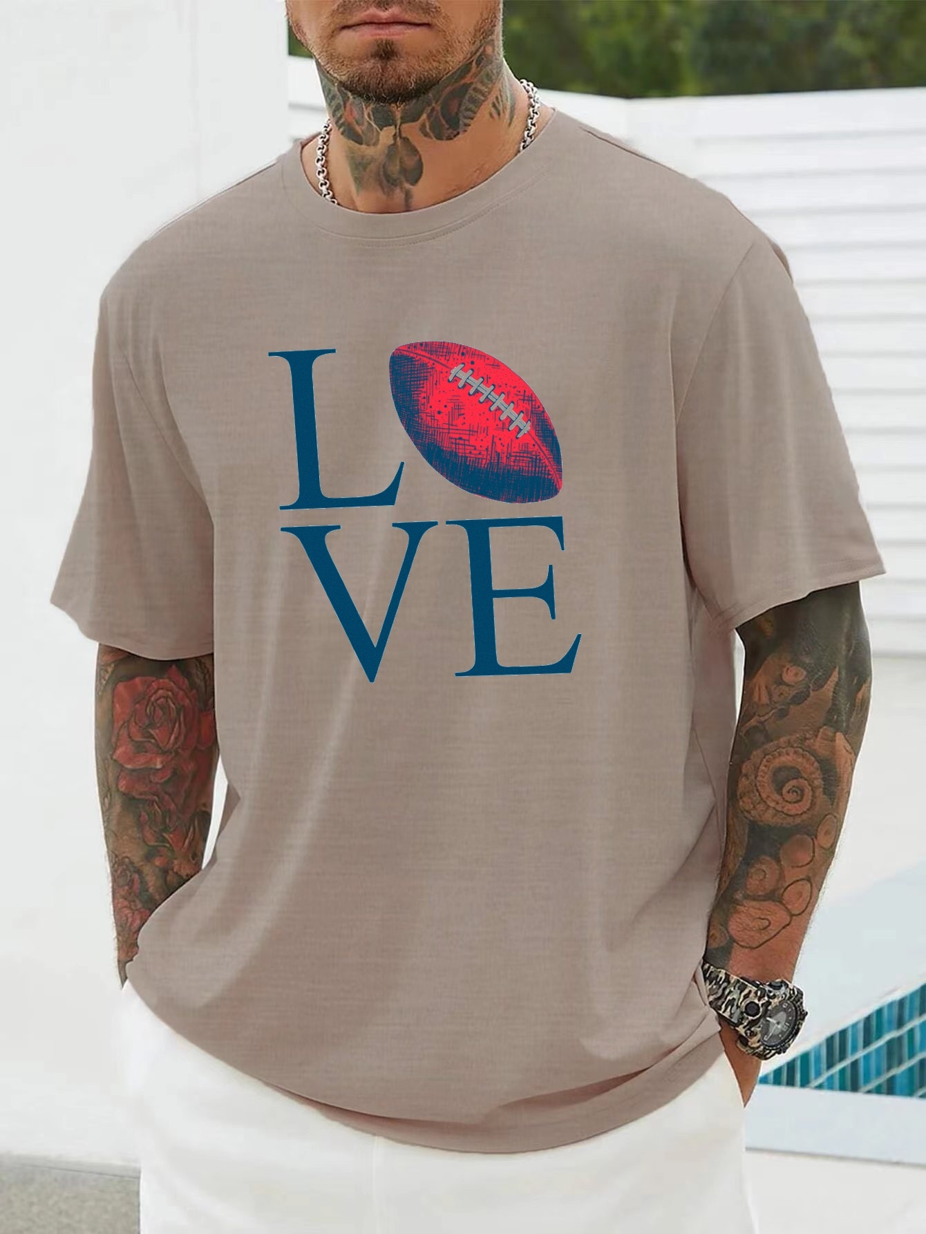 Oversized T-shirt For Men, American Football & love Graphic Print T-shirt  Short Sleeve Tees Casual Fashion Tops For Summer, Men's Clothing, Plus Size  - Temu