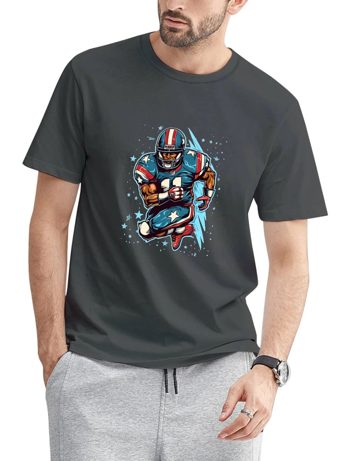 Temu Men's T-Shirt, American Football Player Graphic Print T-Shirt Oversized Short Sleeve Tees Casual Fashion Tops for Summer, Men's Clothing, Plus Size