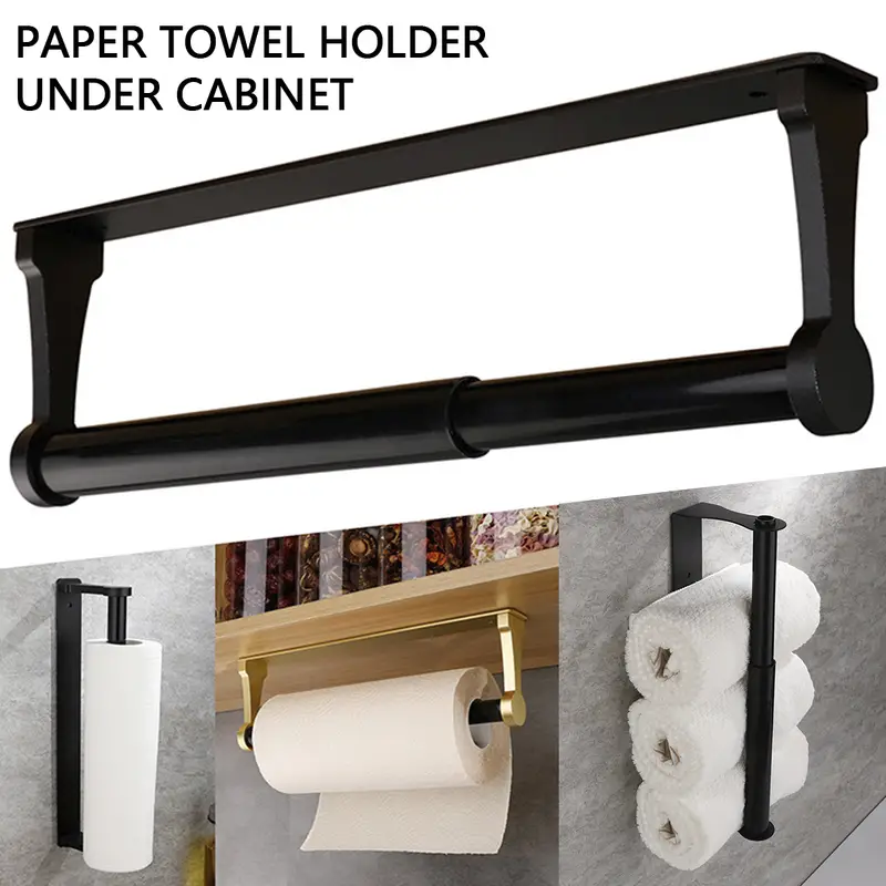 Paper Towel Holder, Self Adhesive Paper Towel Holder Wall Mount, Stainless  Steel Paper Towel Holder Under Cabinet For Kitchen, Counter, Cabinet,  Bathroom, Black, Punch Free - Temu