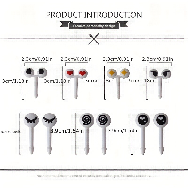 Plastic Cocktail Picks, Mini Skewers, Cute Cartoon Eyes Kawaii