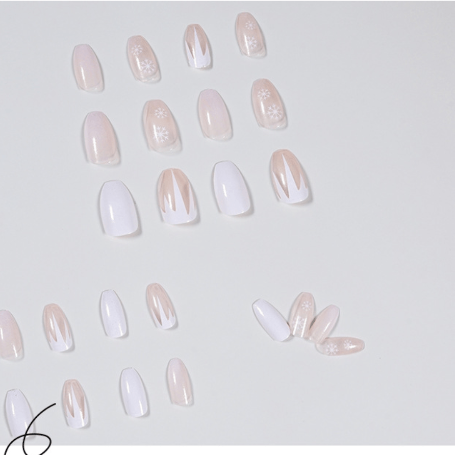 Snowflakes Fake Nails Glitter Rhinestone White Medium Almond – NOUMAY  LIMITED