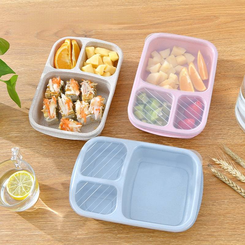 Hot Lunch Box with Spoon Chopsticks Wheat Straw Dinnerware Food Storage  Container Children Kid School Office