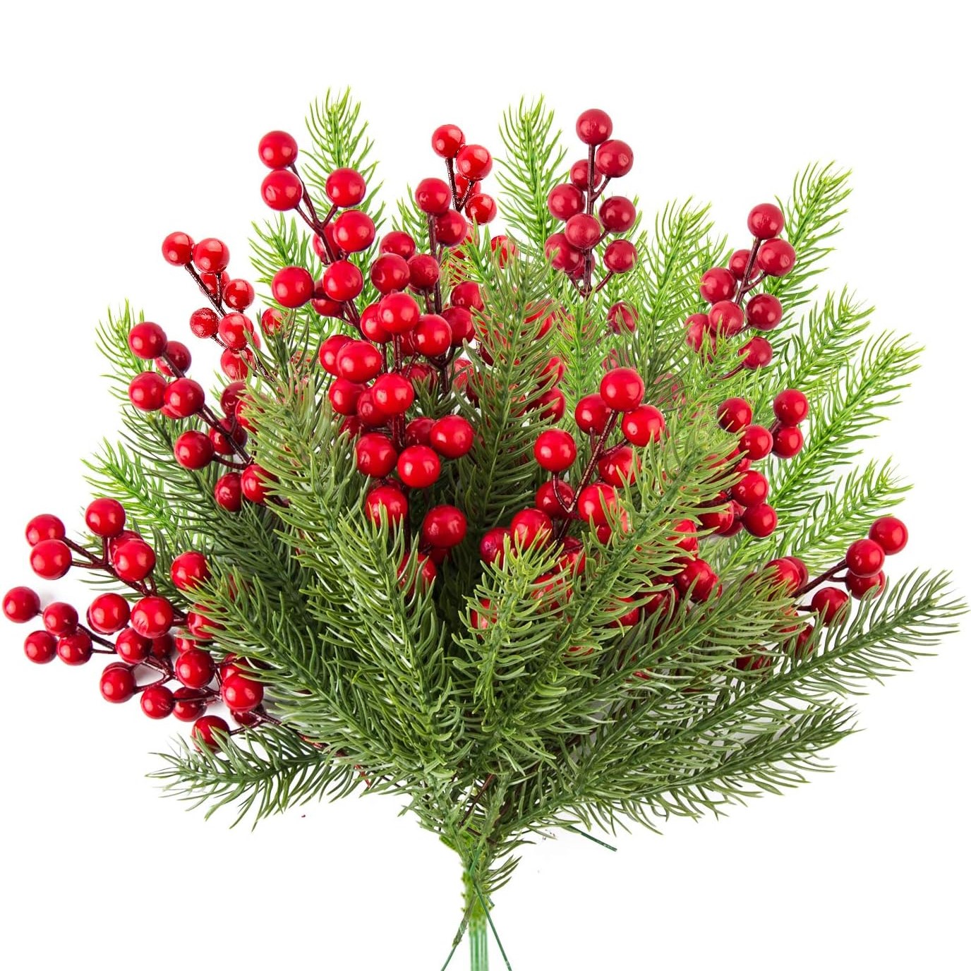 30pcs Artificial Pine Branches, Christmas Holly Berries, Artificial Red  Berry Stems For Christmas Wreath Decorations Xmas Tree Decoration