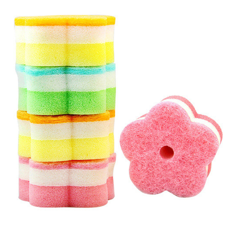 

5pcs, Scrub Sponge, Non Scratch Cleaning Scouring Sponges, Dishwashing Kitchen Scrubbers, Multi-use Round, Sun Flower, Flower Shape Sponge For Dishes Pots And Pans, Cleaning Tool