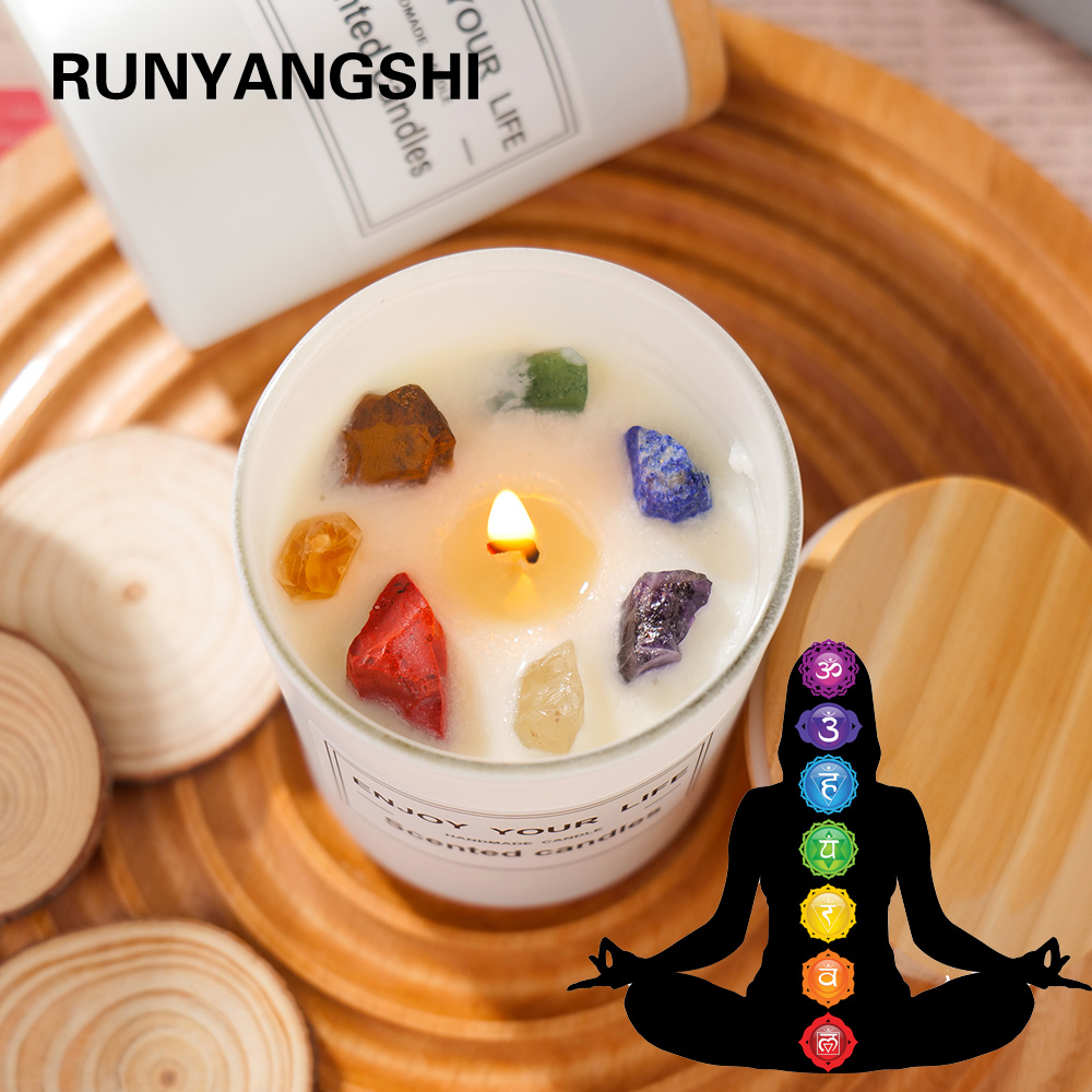 Natural Crystal Candle seven Chakra Therapy Stone Soy Candle - Temu