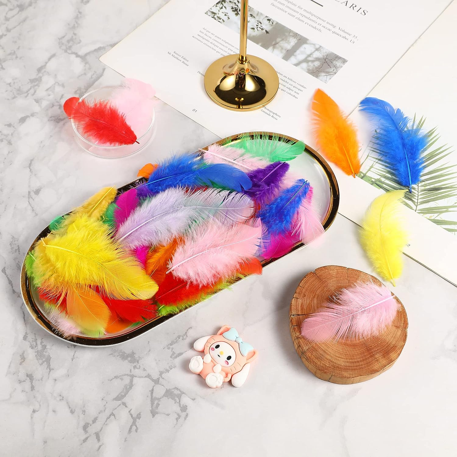 Rooster Saddle Hackle Feathers Bulk 300pcs Colorful Craft Feathers 4-6inch Pheasant Neck Feather for Pendant Earrings Dream Catchers DIY Wedding