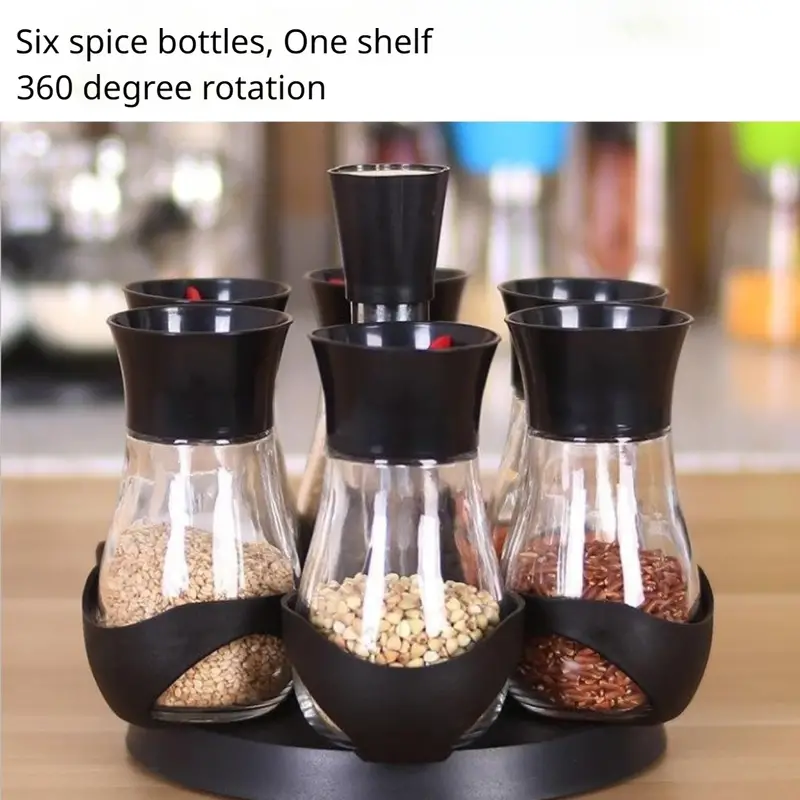 1 Set, Spices And Seasonings Sets, Revolving Countertop Spice Rack With 6  Glass Jar Bottles, Spice Tower Organizer For Countertop Or Cabinet, Multifun