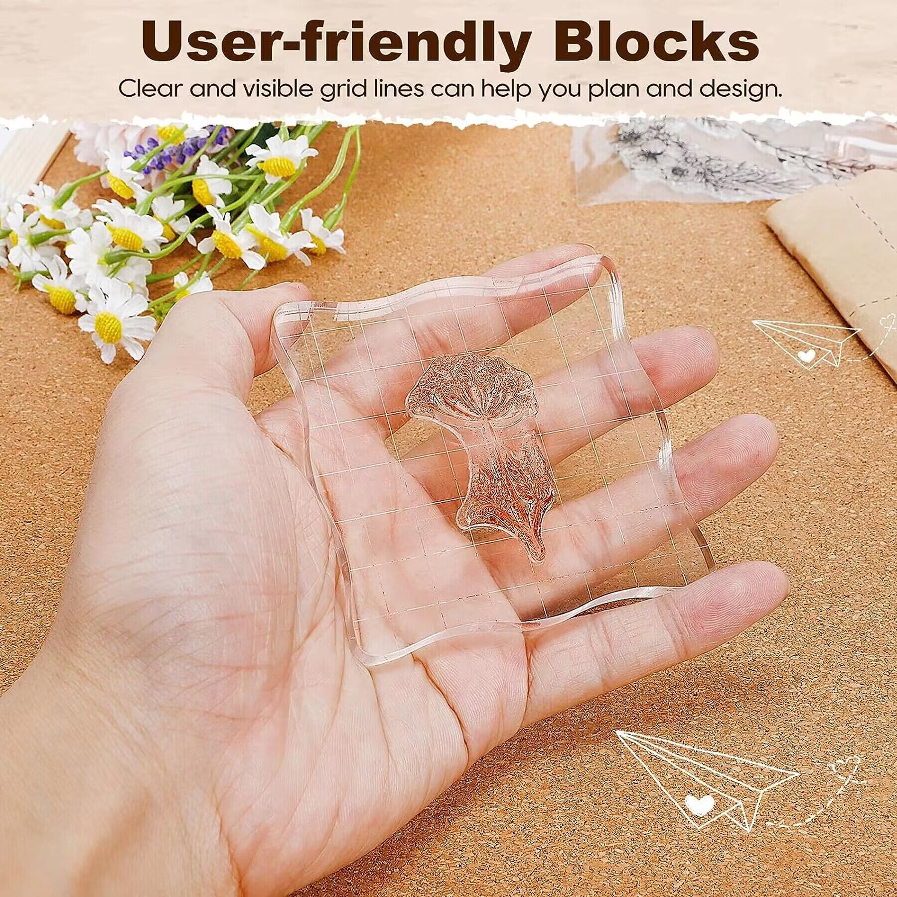 6pcs Stamp Blocks Clear Acrylic Stamping Blocks Tool Set With Grid Line For  DIY Crafts Scrapbooking Card Making Decorations Stamping Projects