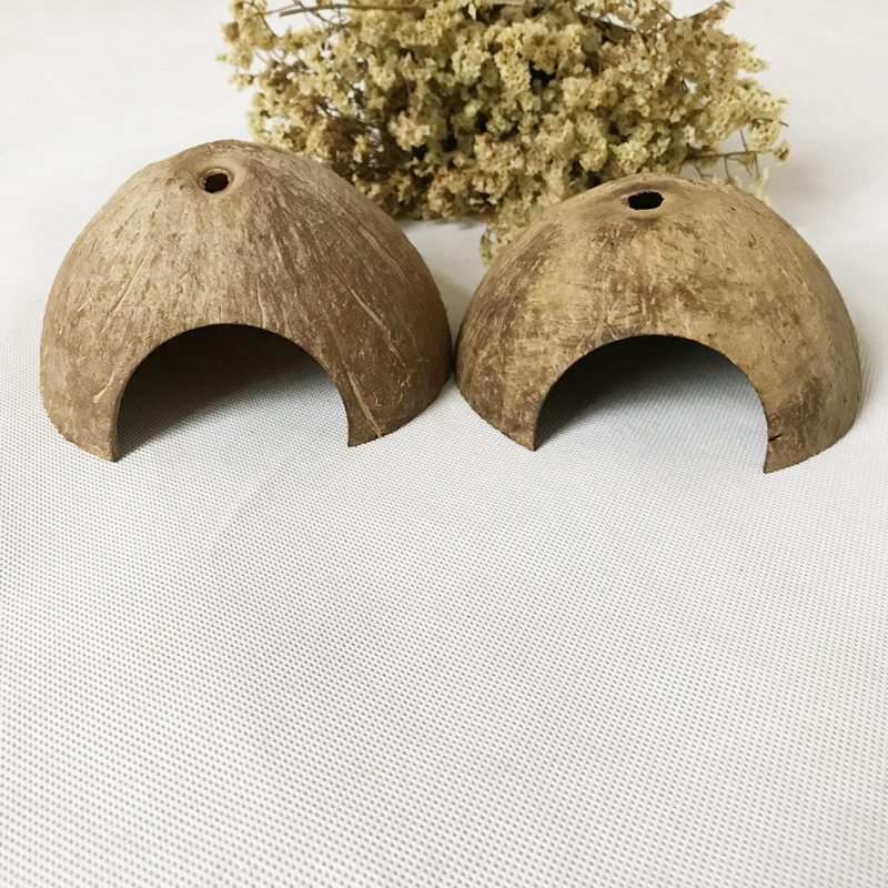 2pcs Natural Coconut Shell Small Animal Shelters, Turtle Spider Scorpion  Lizard Horn Frog Hamster Reptile Snake Small Pet Coconut Shell Shelter  House