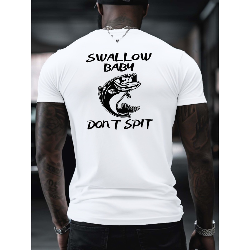 

Fish & Letter Pattern Men's Vintage T-shirt For Summer Outdoor, Casual Male Clothing