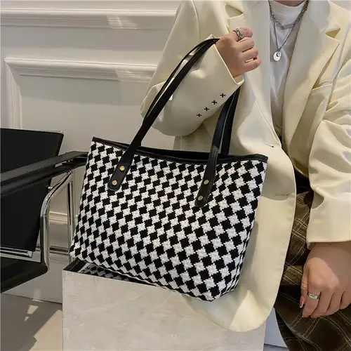 Simple Checkerboard Pattern Tote Bag, All-match Storage Bag With Fixed  Straps, Women's Handbag - Temu