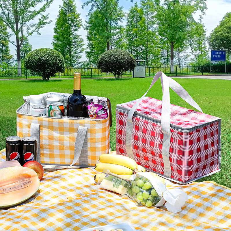 Square Flat Lunch Box Women Insulated Lunch Bag Waterproof Picnic Oxford  Large Tote Portable School Aluminum Foil Storage Bag