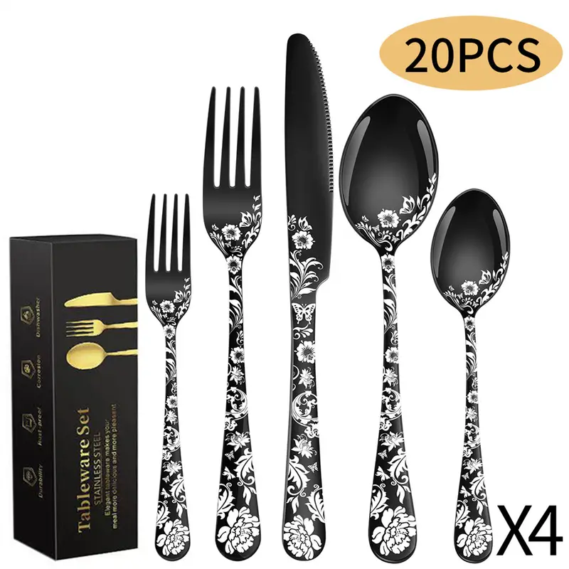 6Pcs Luxury Cutlery Set Stainless Steel Steak Knife Spoon Fork Flatware Set  Party Banquet BBQ Steak Knife Kitchen Tableware Set