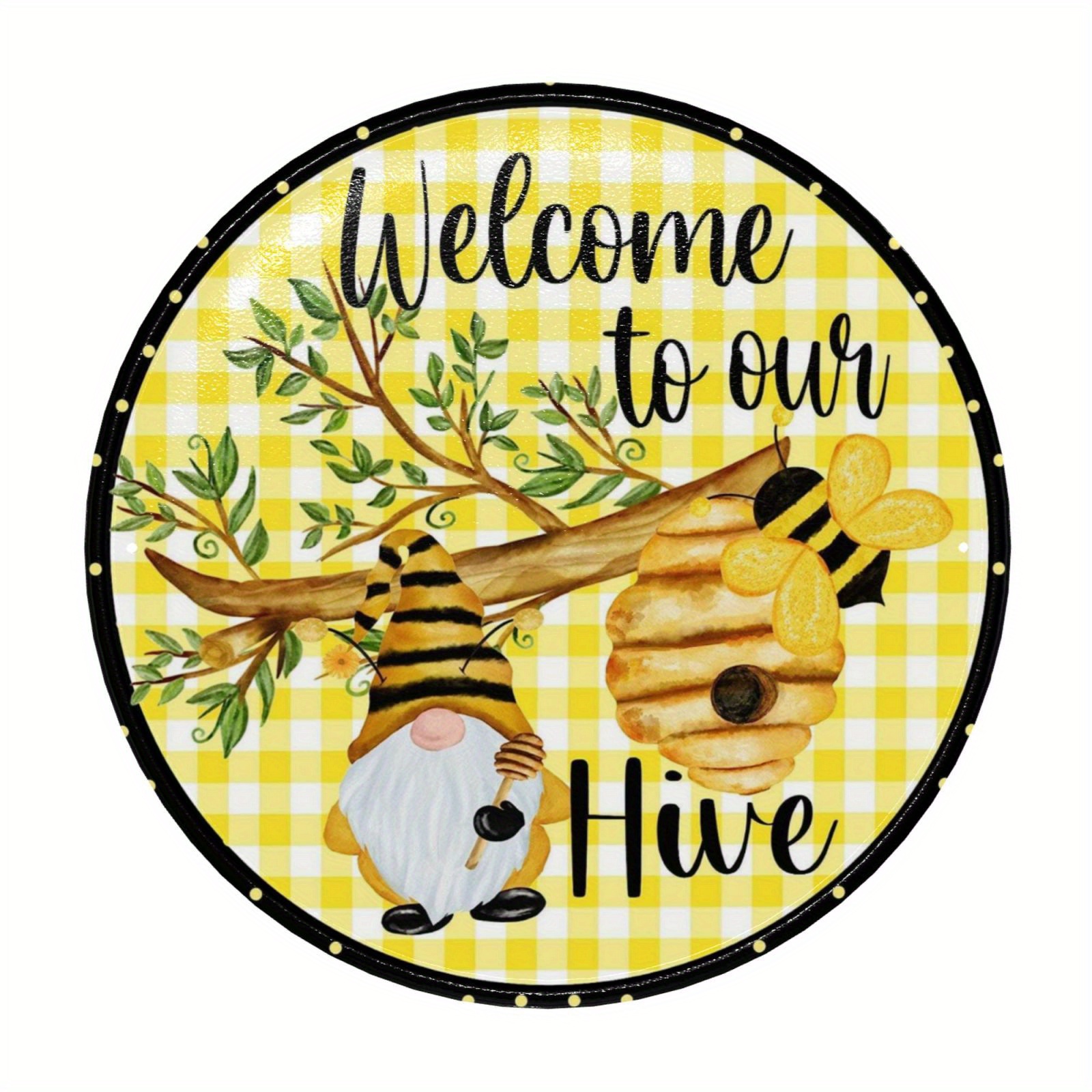 Gnome Bumble Bee Door hanger wreath Farmhouse sign decor - Our