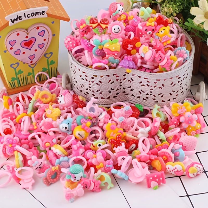 100 anillos para niños, anillos para niñas, juego de anillos para niñas  pequeñas con caja rosa, anillo para niñas, anillos para niñas, anillos  ajustables para niñas, estilo aleatorio brillar Electrónica