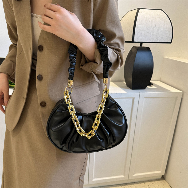 Fashion Lozenge Shoulder Bag Women PU Leather Chains Armpit Bag