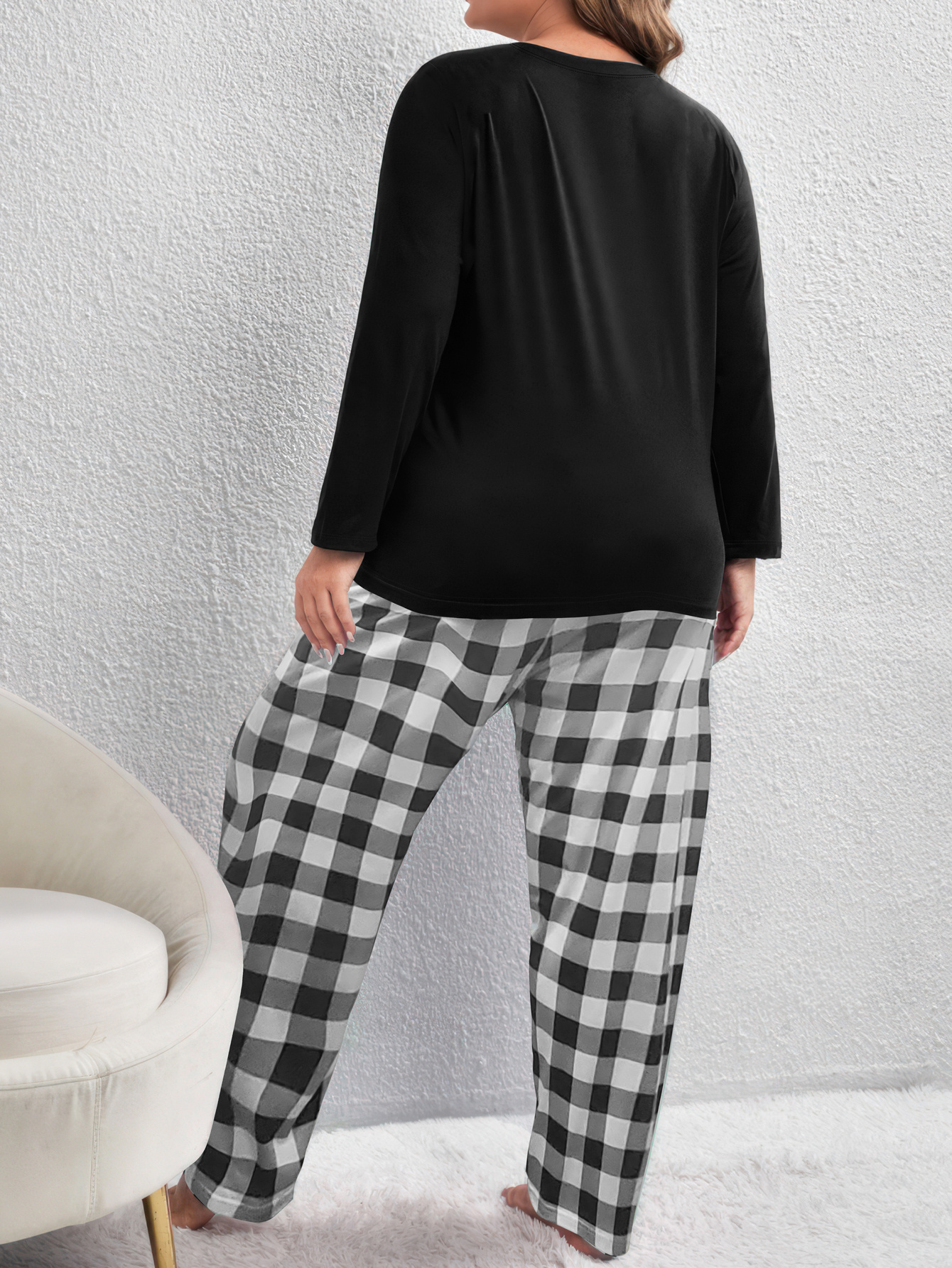 Christmas Pajama Set Leopard Slogan Tee & Plaid Pants Lounge Set