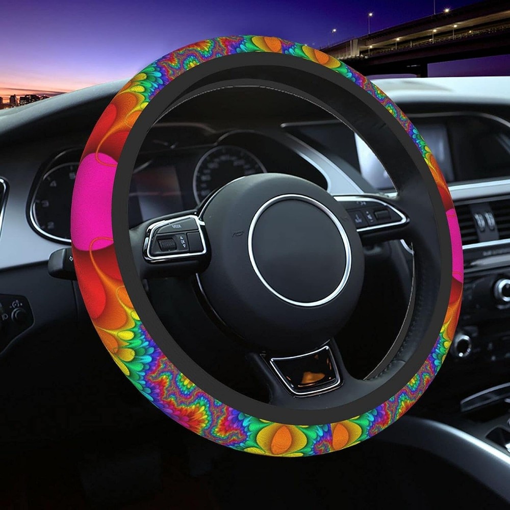 

1pc Rainbow Tie Dye Print Steering Wheel Covers Anti Slip Elasticity Car Accessories Steering Wheel Protector Universal 15 Inch For Cars Suv Vehicles
