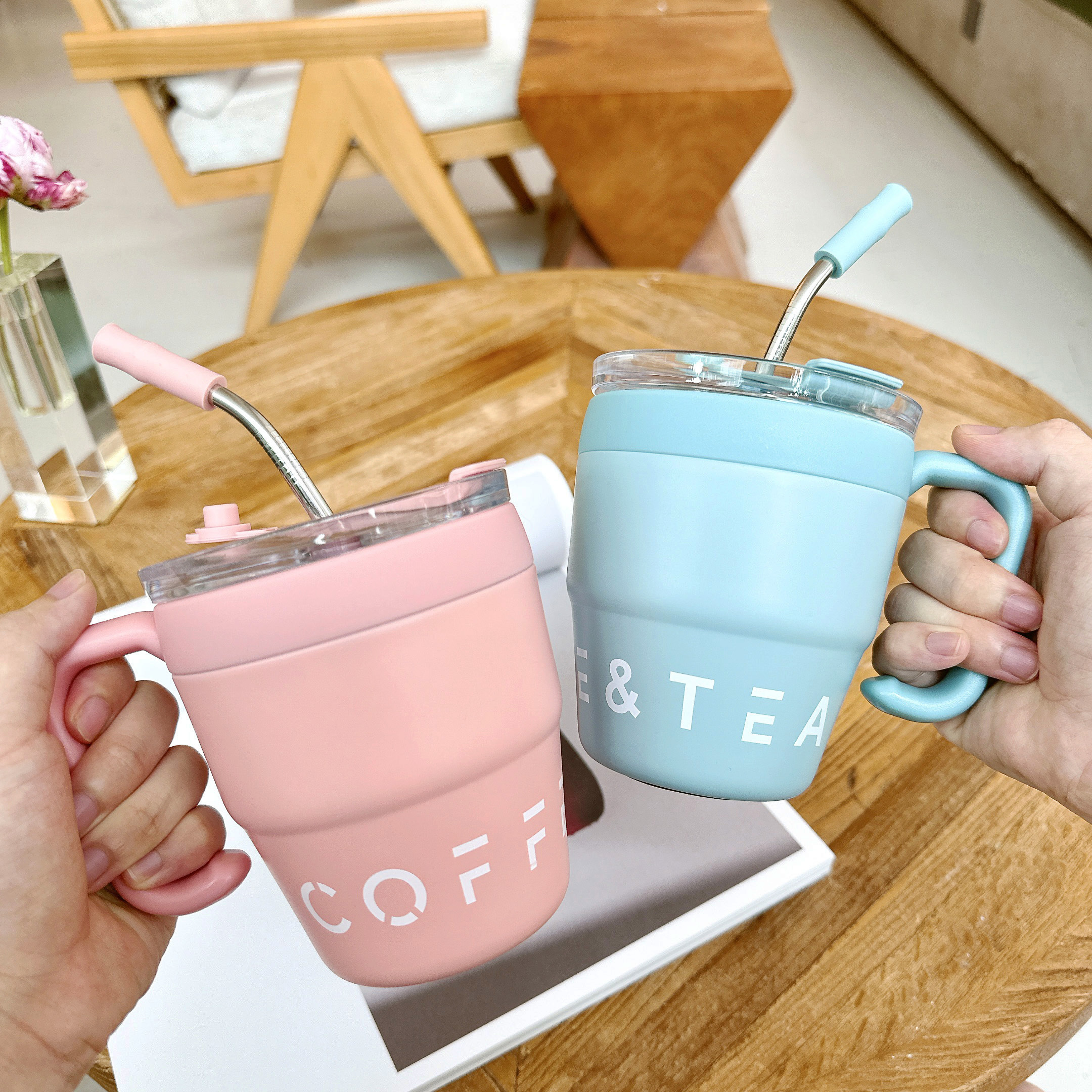 Mug Isotherme, Thermos Café avec poignée et Paille Tasse à Café