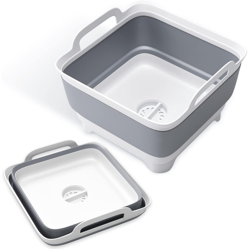 BINO Collapsible Wash Basin - Grey | Portable Dish Tub | Kitchen | Camping  | Sink | Home Essentials | Baby Travel | Folding Dish Pan for Maximum Space