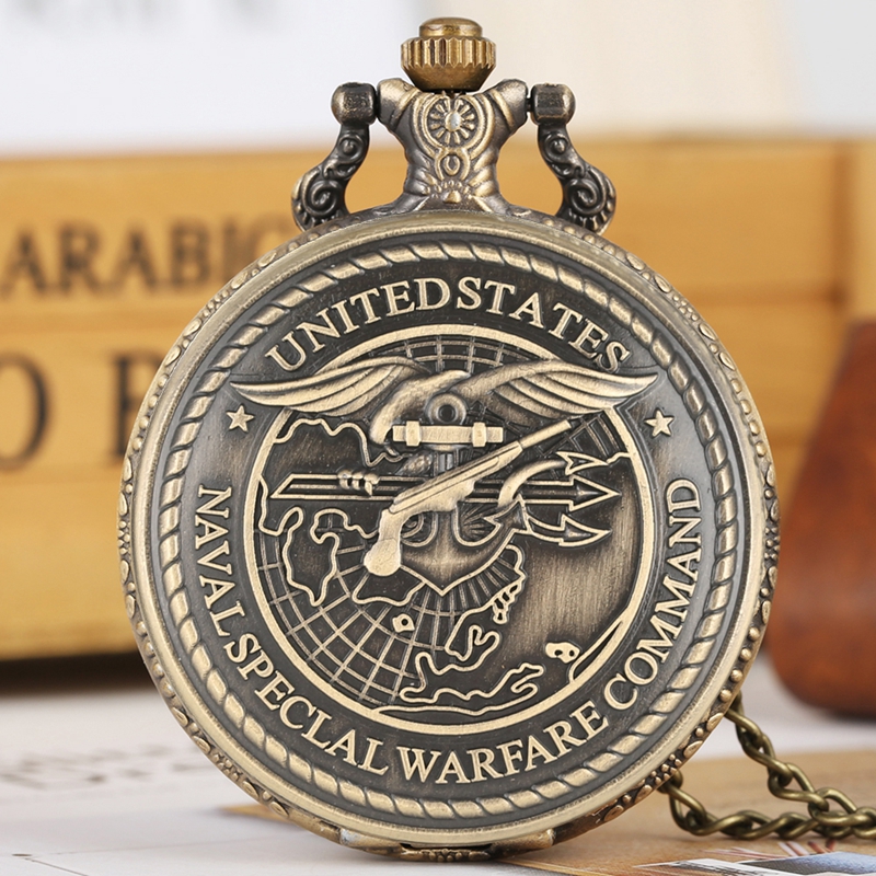 Bronze POLICE Display Quartz Pocket Watch with Sweater Chain Gifts for Men  Women