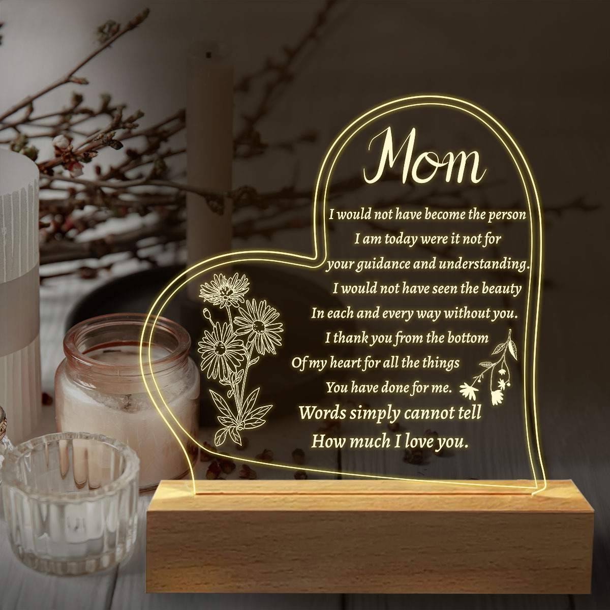 1pc Mom Gifts, Gifts For Mom From Daughter - Acrylic Engraved Night Light,  Best Mom Birthday Gift Ideas, Mothers Day Christmas Great Mother Gifts