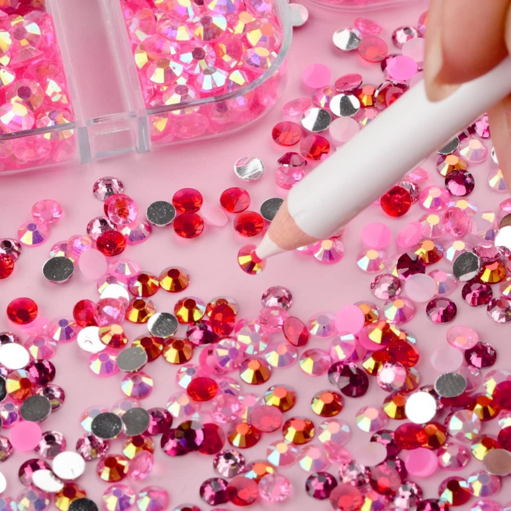 Nail Art Rhinestones Kit Pink AB Crystal Nail Gems Stones Flatback