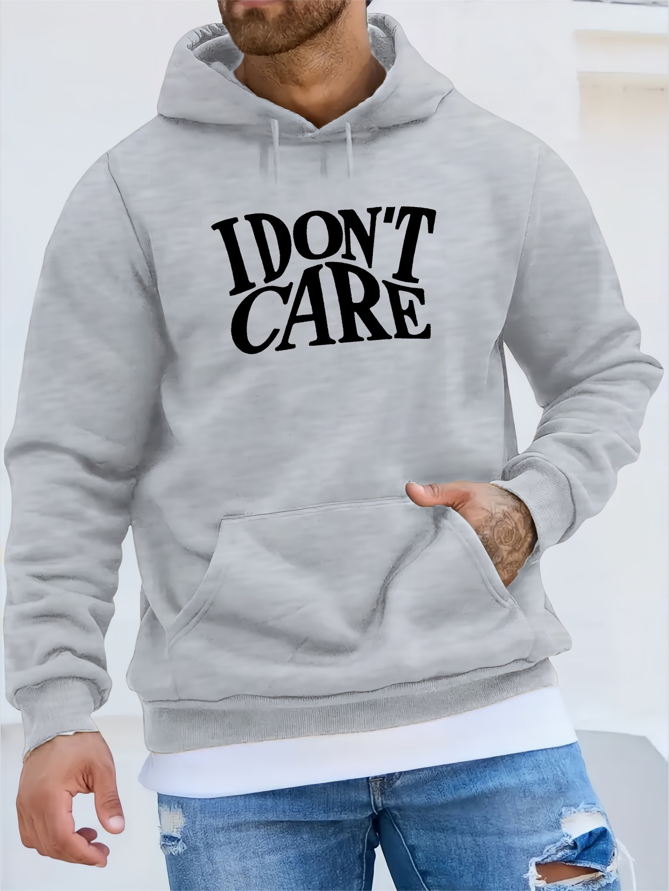 dont care print hoodie cool hoodies men mens casual graphic Temu