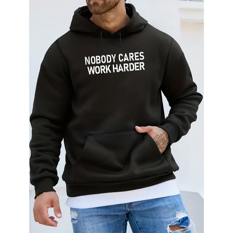 

Work Harder Print Hoodie, Cool Hoodies For Men, Men's Casual Graphic Design Pullover Hooded Sweatshirt With Kangaroo Pocket Streetwear For Winter Fall, As Gifts