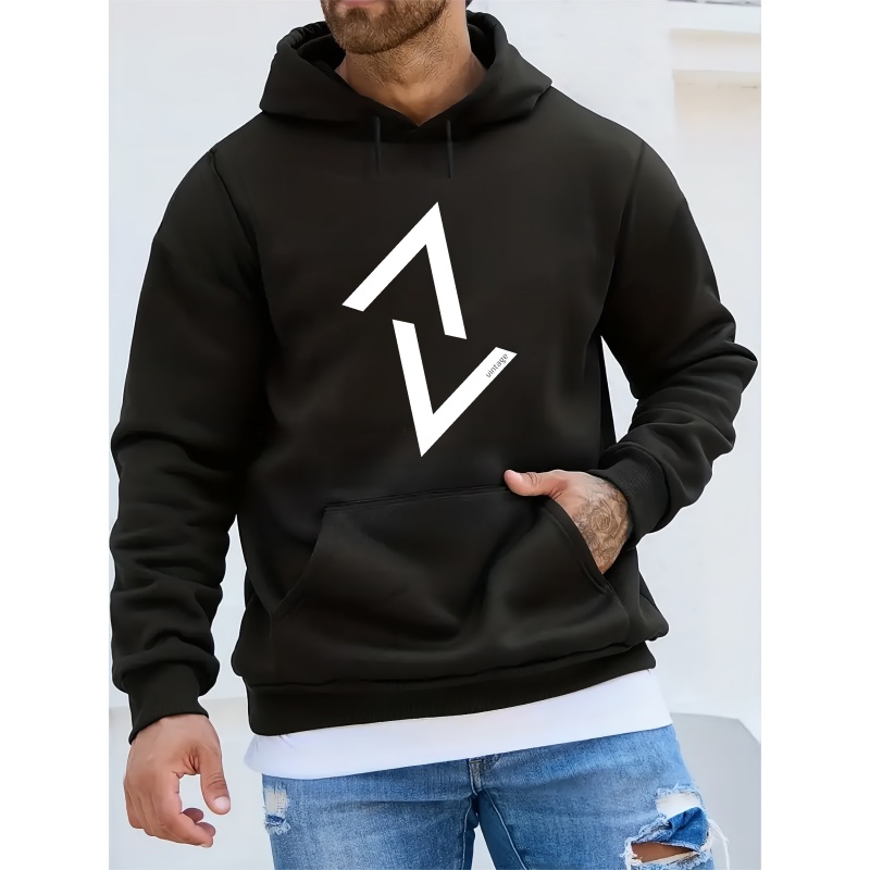 

Geometric Pattern Print Hoodie, Cool Hoodies For Men, Men's Casual Graphic Design Pullover Hooded Sweatshirt With Kangaroo Pocket Streetwear For Winter Fall, As Gifts
