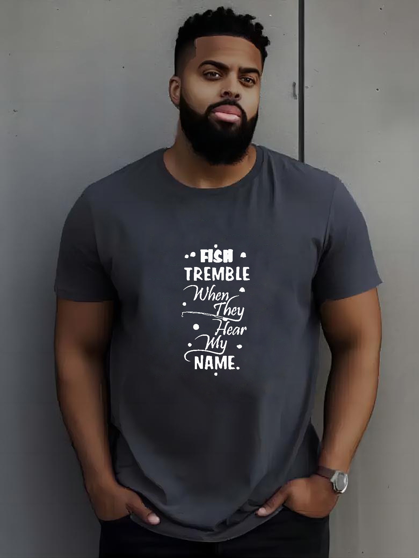 T shirt Men fish Tremble Hear Name Graphic Print Tees - Temu