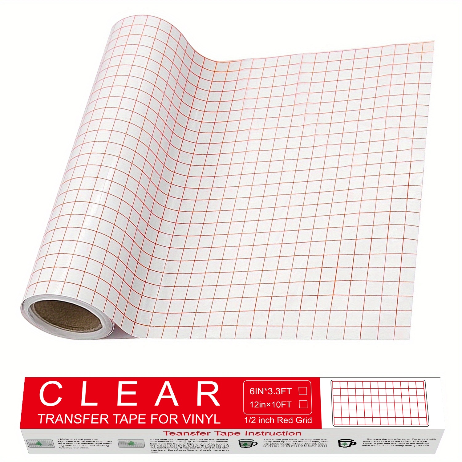 VINYL FROG Clear Vinyl Transfer Paper Tape Roll-12 x 10 FT w/Alignment Red  Grid Application Transfer Tape Perfect for Self Adhesive Vinyl for Signs