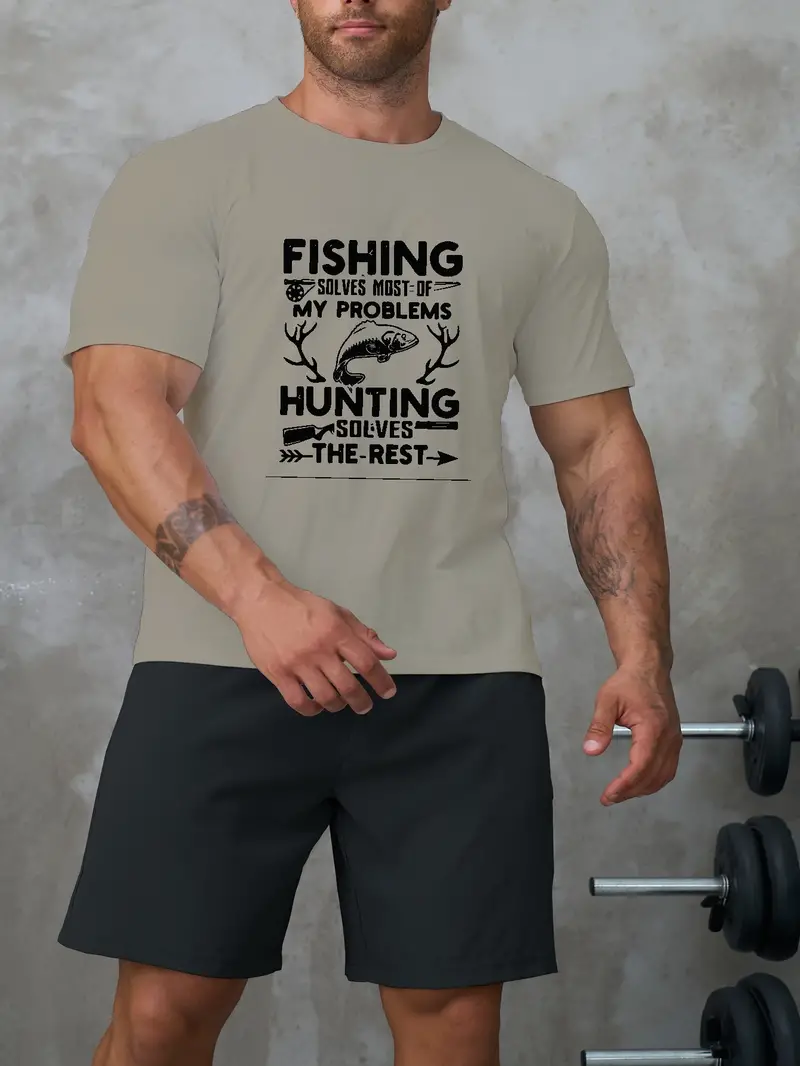 Men's fishing Hunting Print T shirt Shorts Set Summer - Temu Canada
