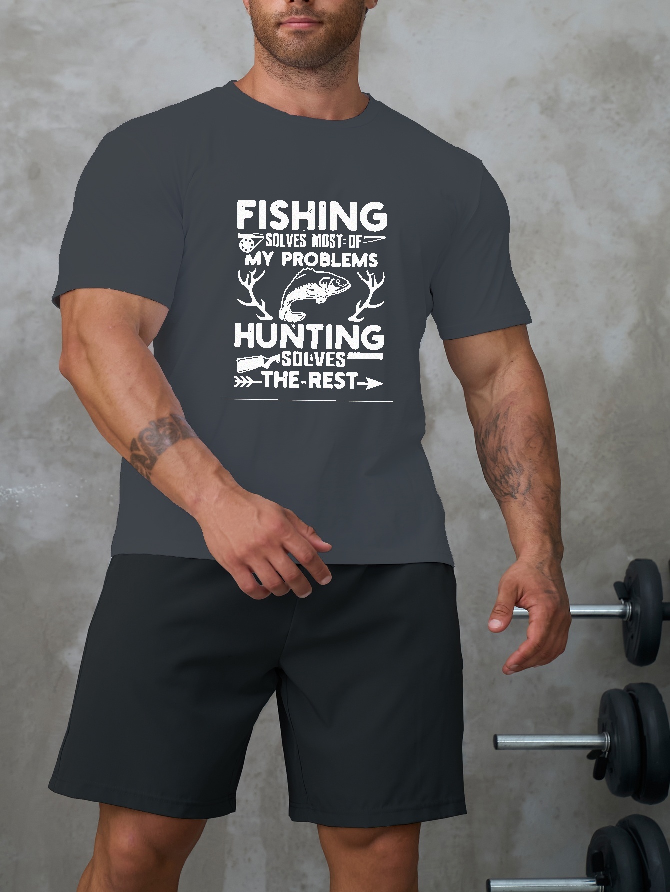 Men's fishing Hunting Print T shirt Shorts Set Summer - Temu