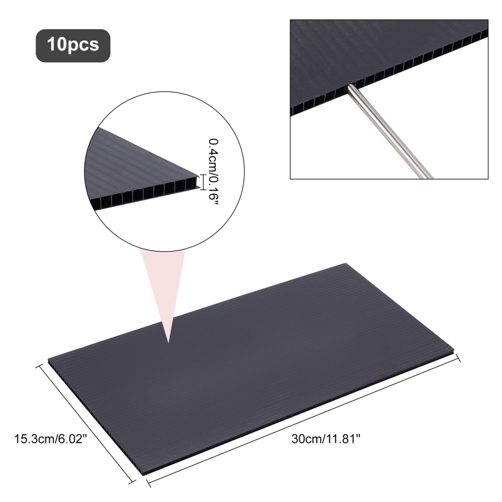 10 Blätter Kunststoff-Hohlplatte, schwarze/weiße Kunststoff-Wellplatten,  rechteckige formbare Kunststoffplatten, geeignet für Modellbau-Kunst und  DIY