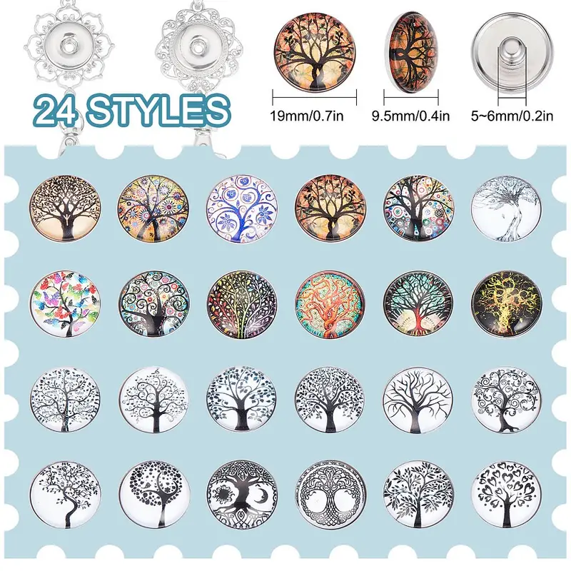 Diy Interchangeable Snap Button Pendant, Necklace Lanyard Making Kit, Tree  Of Life Series Pattern, Including Alloy Rhinestone Snap Keychain Making,  Stainless Steel Cable Chains Necklaces, Brass Snap Buttons Mixed Color -  Temu